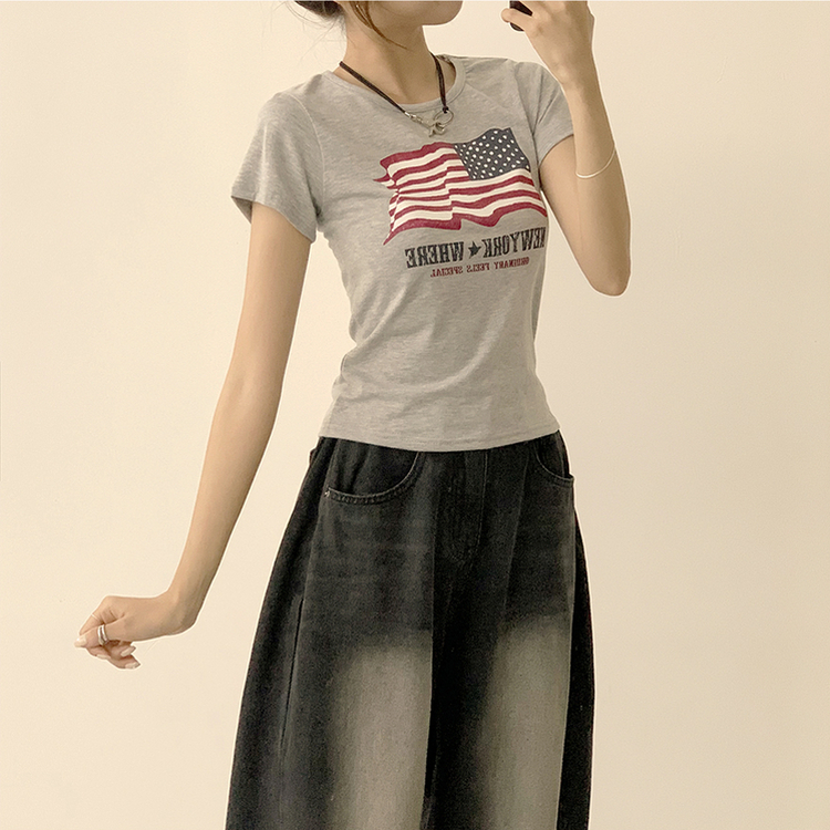 ビンテージスリムフィット半袖Tシャツ GREY