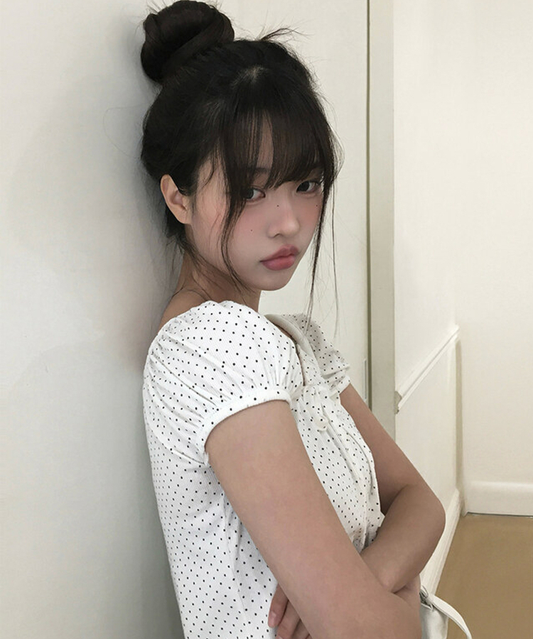 リボンドットパフ半袖ブラウス IVORY