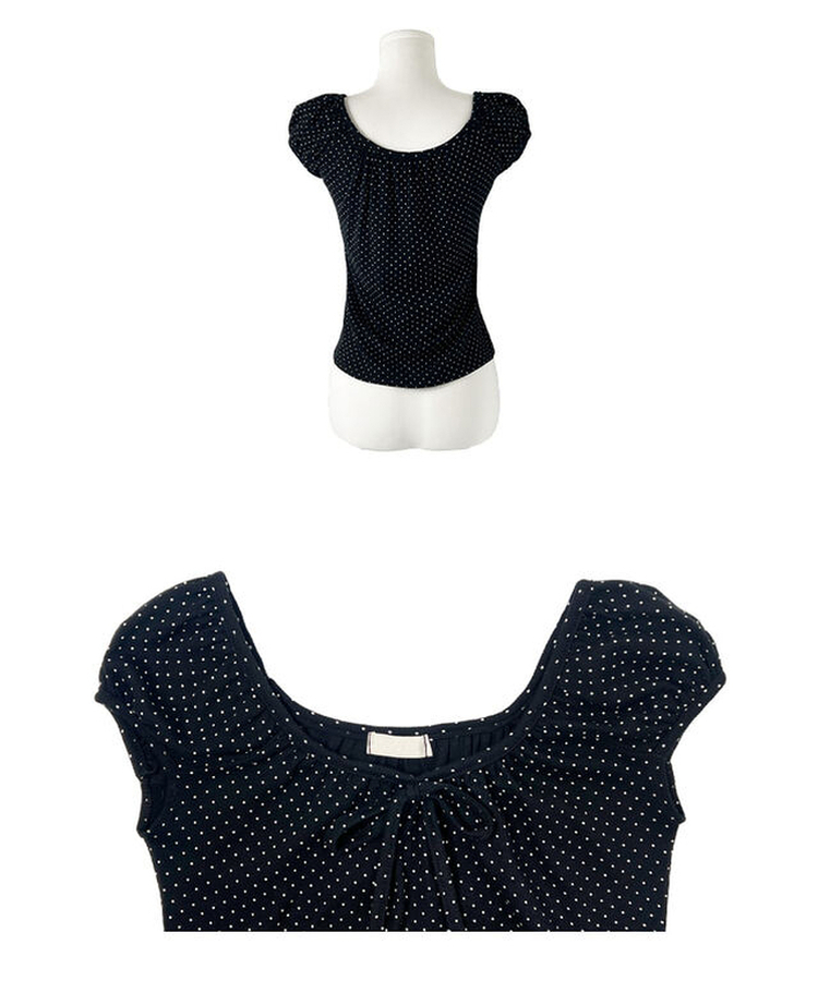 リボンドットパフ半袖ブラウス