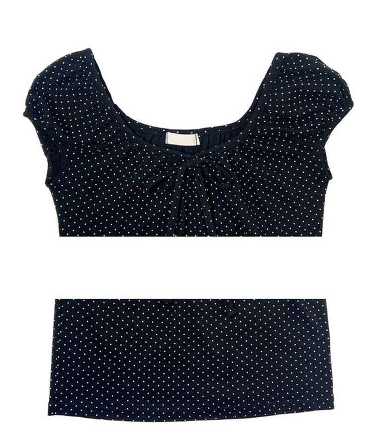 リボンドットパフ半袖ブラウス