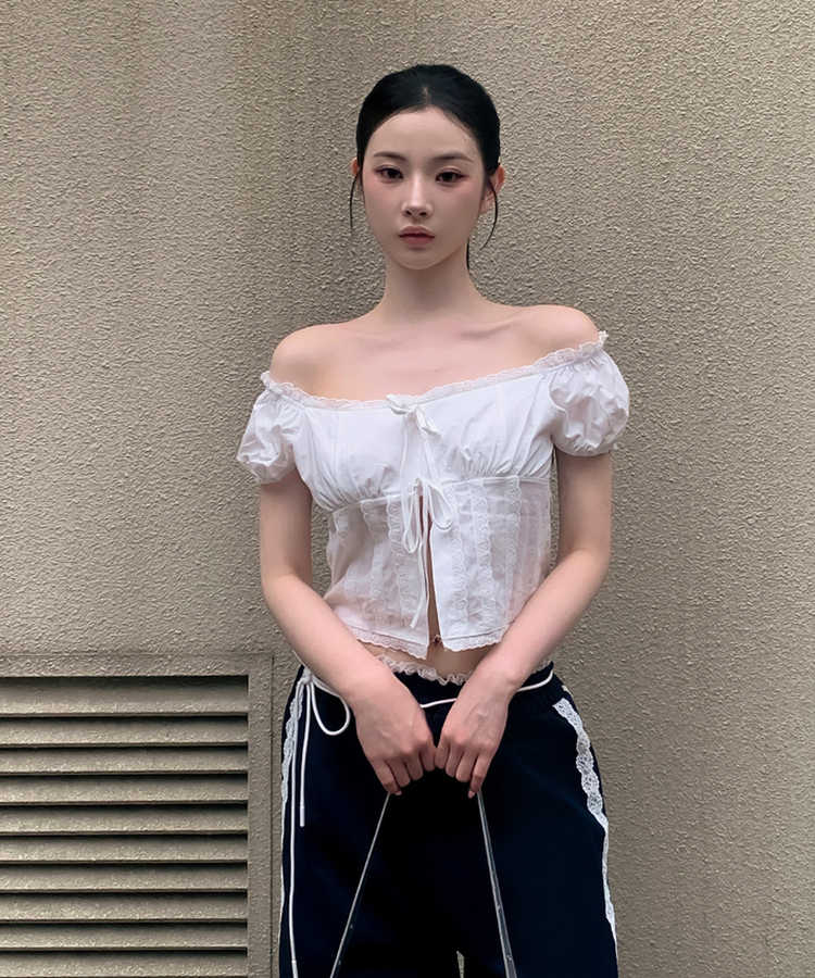 【2way】スクエアネックリボンレースブラウス WHITE