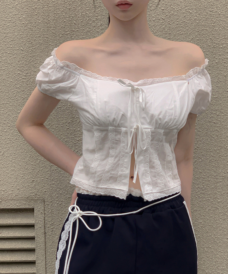 【2way】スクエアネックリボンレースブラウス WHITE
