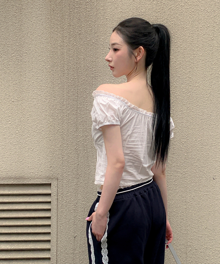 【2way】スクエアネックリボンレースブラウス WHITE