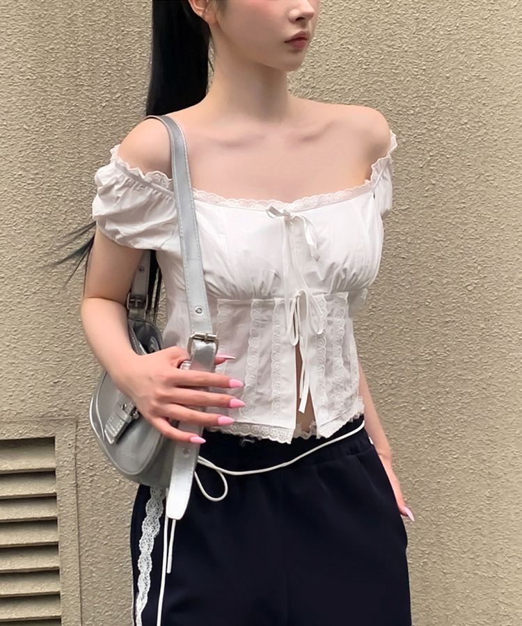 【2way】スクエアネックリボンレースブラウス WHITE