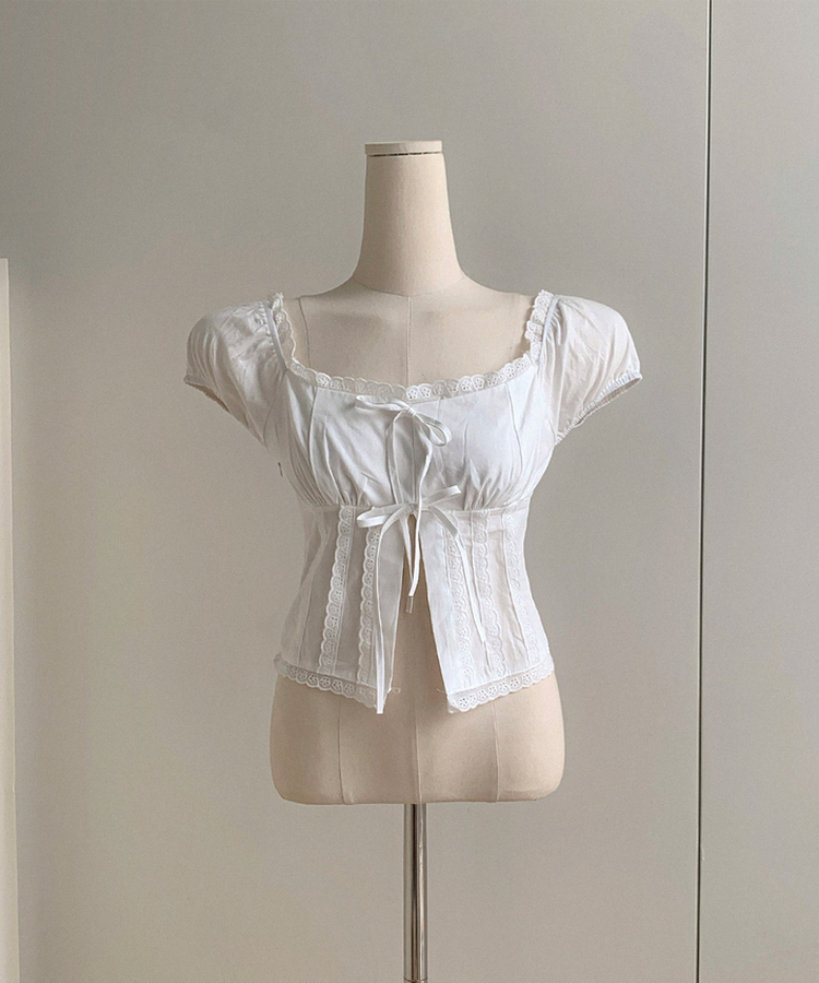 【2way】スクエアネックリボンレースブラウス