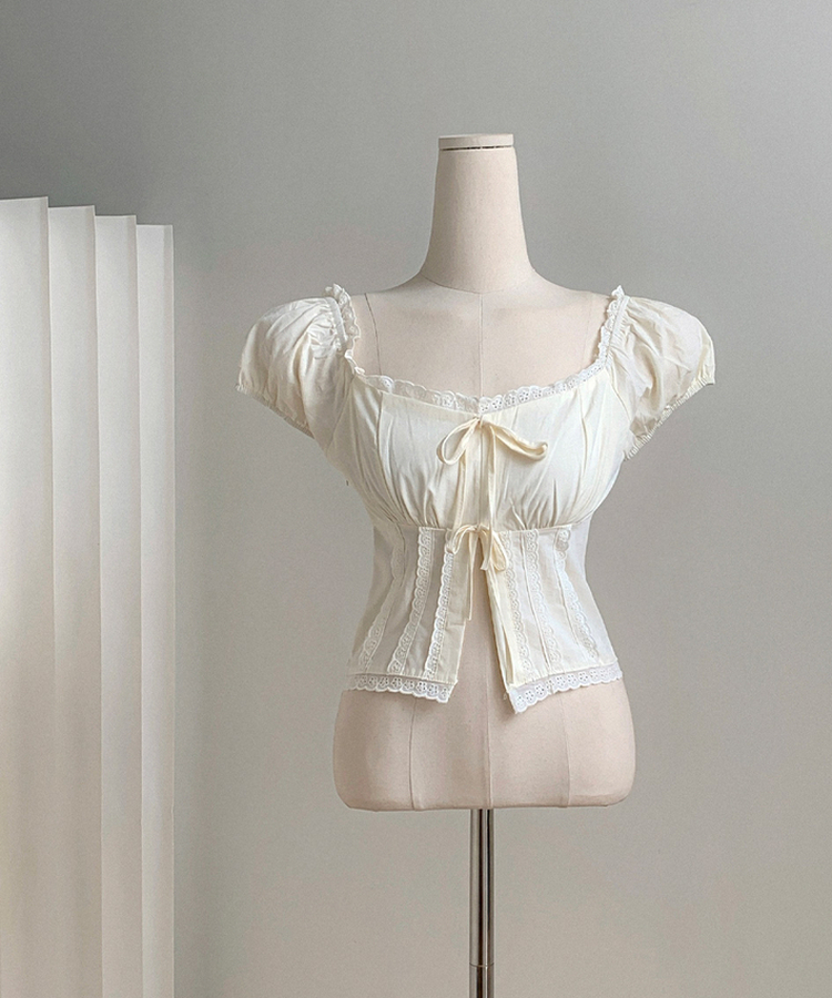 【2way】スクエアネックリボンレースブラウス