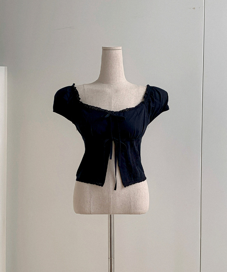 【2way】スクエアネックリボンレースブラウス