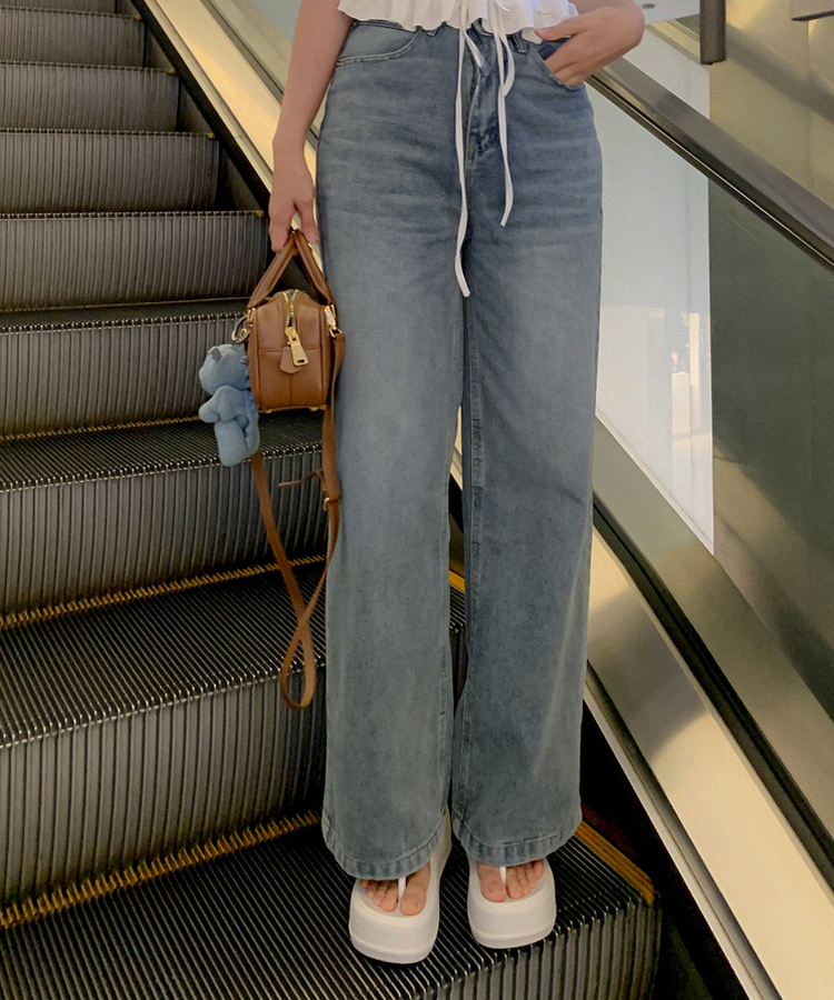 ハイウエストストレートデニムパンツ LIGHT BLUE