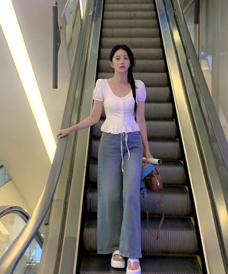 ハイウエストストレートデニムパンツ LIGHT BLUE