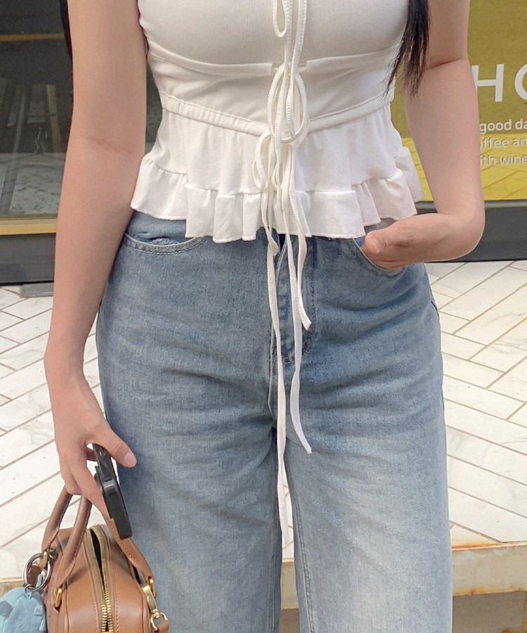 ハイウエストストレートデニムパンツ LIGHT BLUE