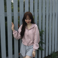 カジュアルフードジップアップパーカー PINK