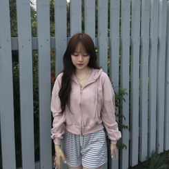 カジュアルフードジップアップパーカー PINK