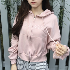 カジュアルフードジップアップパーカー PINK