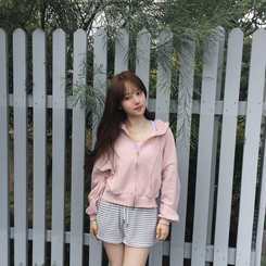 カジュアルフードジップアップパーカー PINK