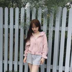 カジュアルフードジップアップパーカー PINK