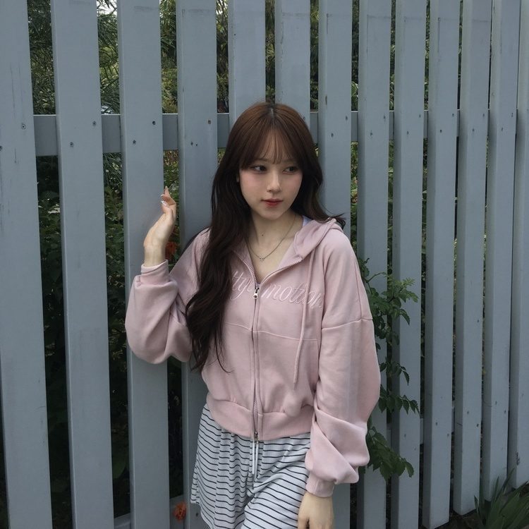 カジュアルフードジップアップパーカー PINK