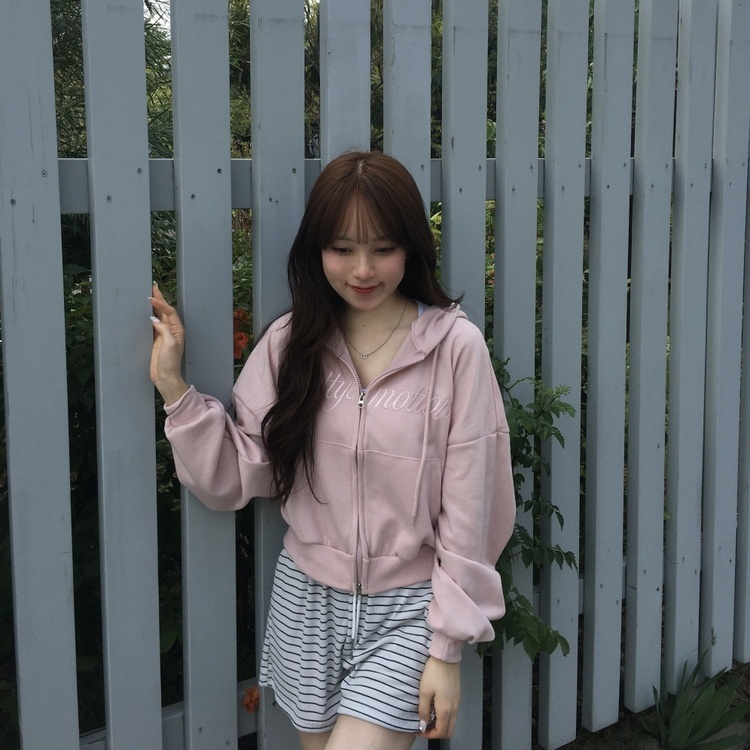 カジュアルフードジップアップパーカー PINK