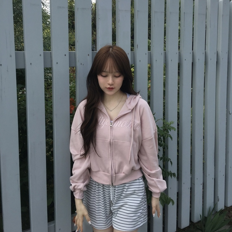 カジュアルフードジップアップパーカー PINK