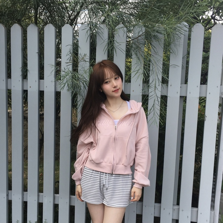 カジュアルフードジップアップパーカー PINK