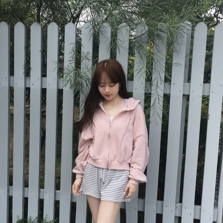 カジュアルフードジップアップパーカー PINK