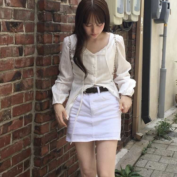 데님 스판 치마바지 화이트