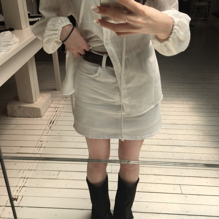 데님 스판 치마바지 화이트