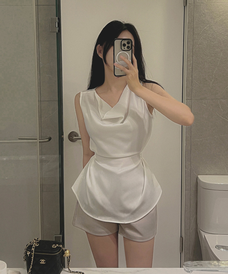 フェミニンシャーリングノースリーブブラウス IVORY