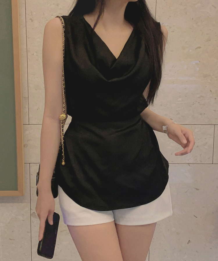 フェミニンシャーリングノースリーブブラウス BLACK