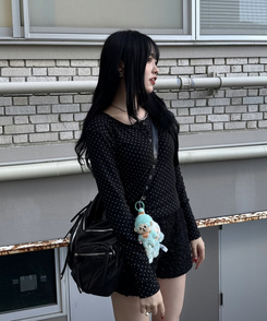 큐티 도트 레이스 티셔츠 블랙