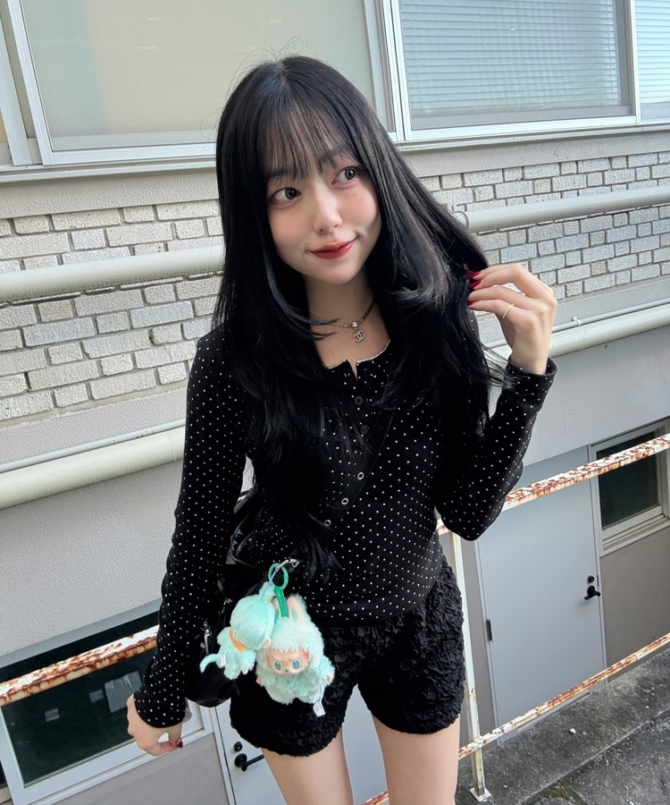 큐티 도트 레이스 티셔츠 블랙