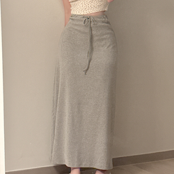 シンプルリボンフレアロングスカート GREY