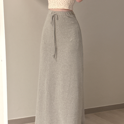 シンプルリボンフレアロングスカート GREY