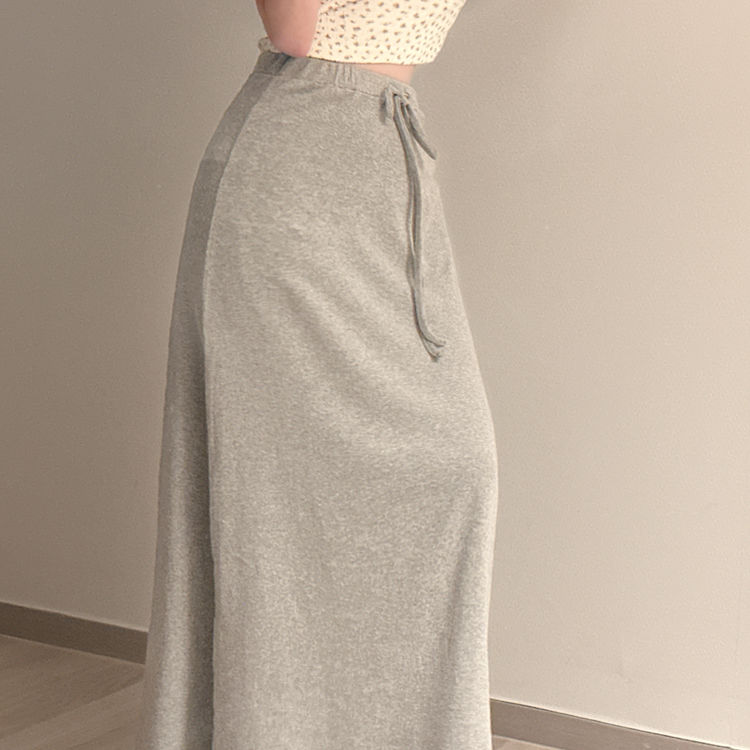 シンプルリボンフレアロングスカート GREY