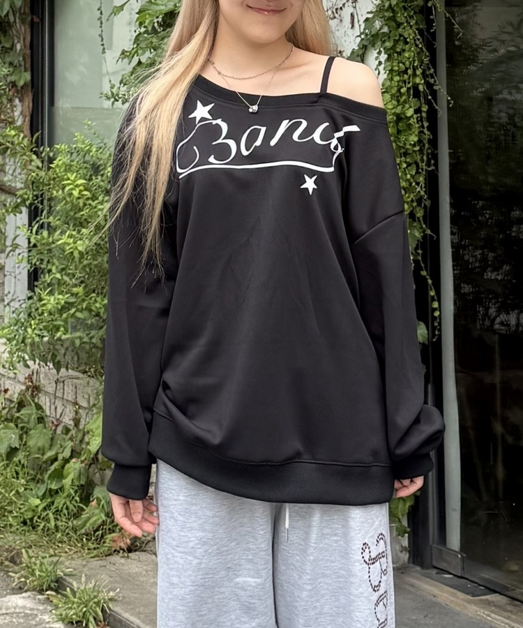 ストラップオフショルダートレーナー｜スウェット｜韓国ファッション