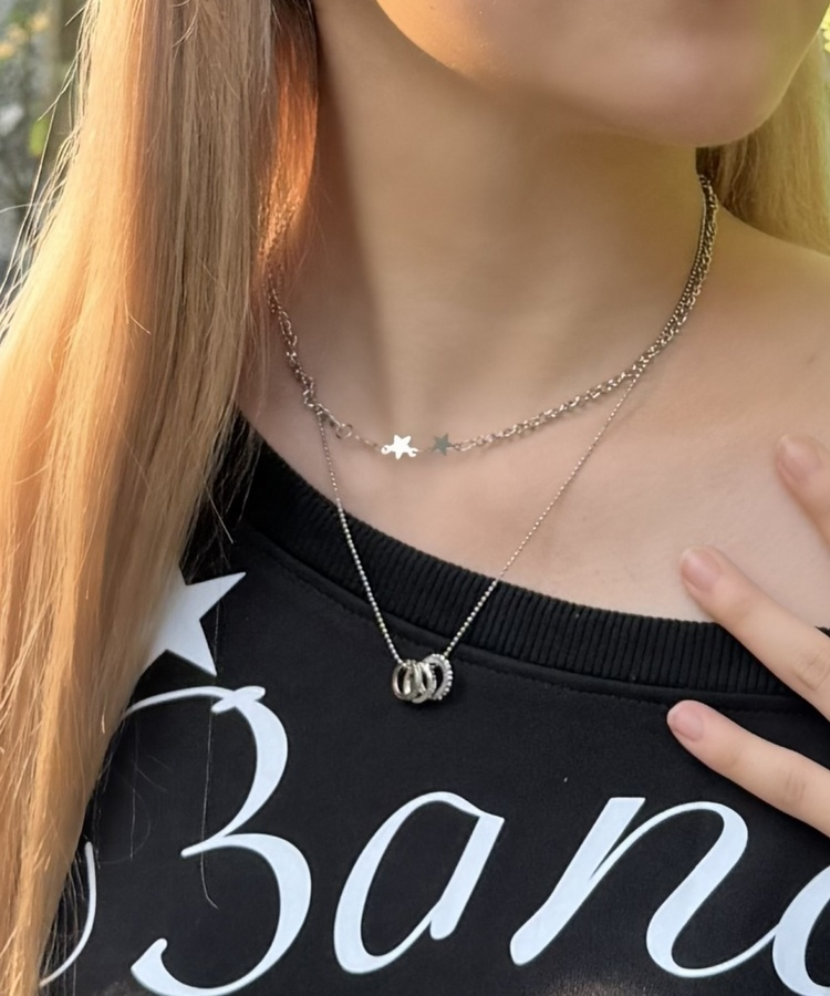 별 초커 레이어드 체인 목걸이 실버