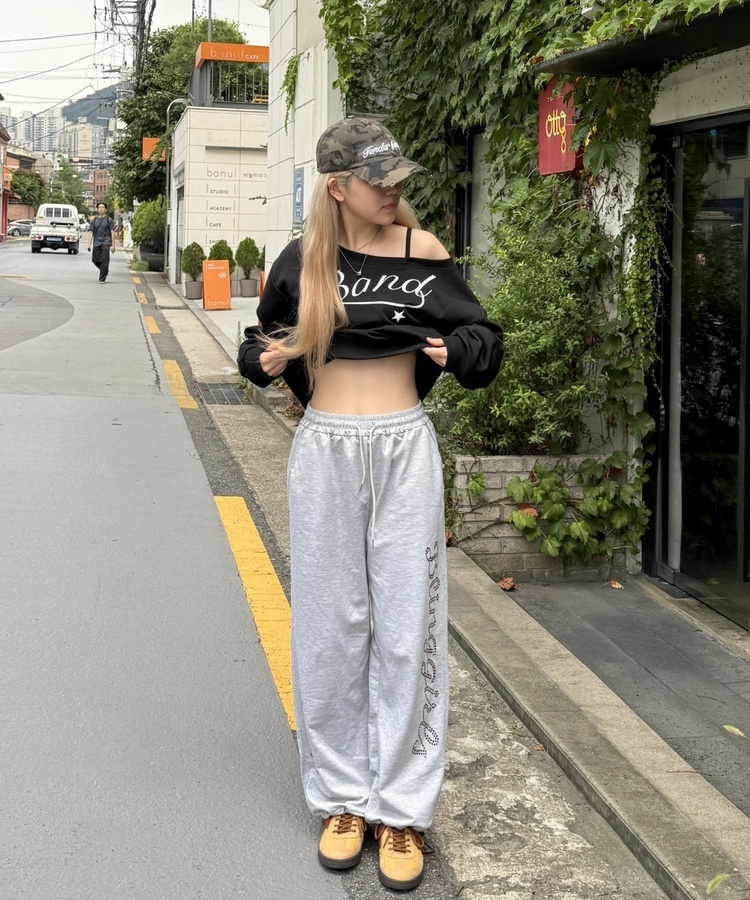 Y2K 블링 걸즈 와이드 팬츠 그레이