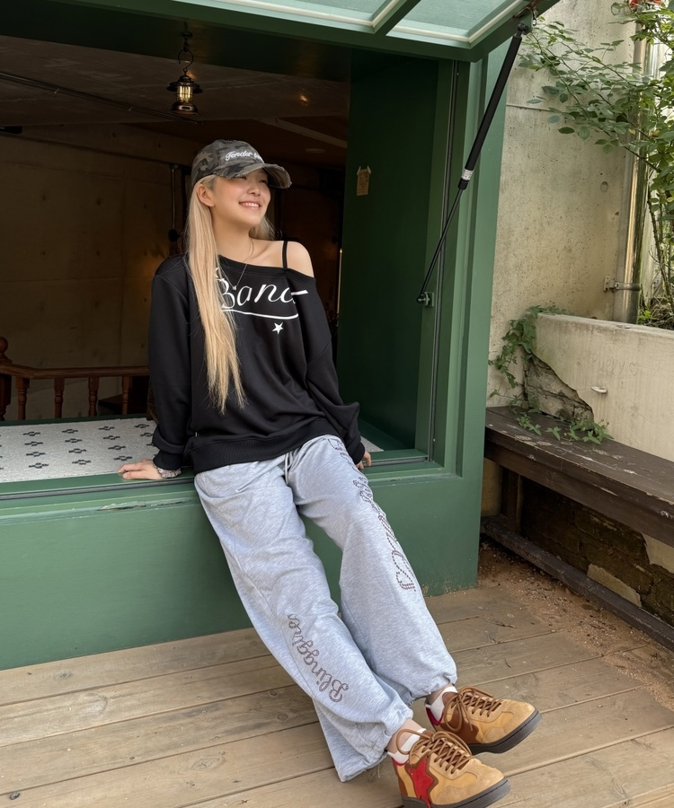 Y2K 블링 걸즈 와이드 팬츠 그레이