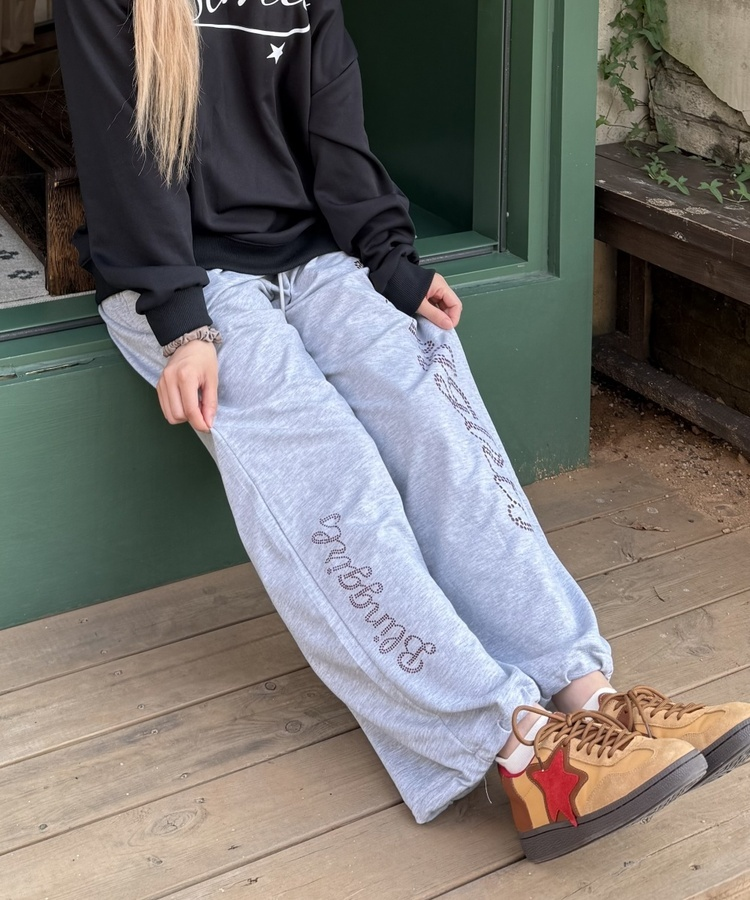 Y2K 블링 걸즈 와이드 팬츠 그레이