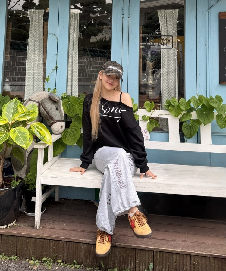 Y2K 블링 걸즈 와이드 팬츠 그레이