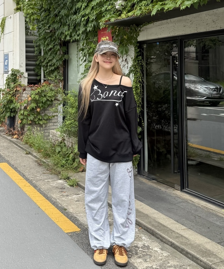 Y2K 블링 걸즈 와이드 팬츠 그레이