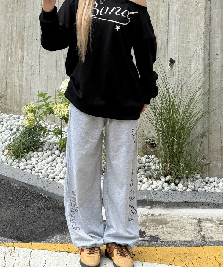 Y2K 블링 걸즈 와이드 팬츠 그레이