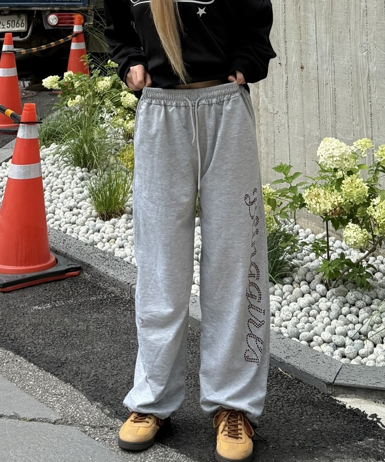 Y2K 블링 걸즈 와이드 팬츠 그레이