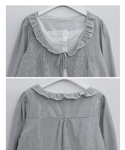 헤로스트라이프리본프릴레이어드긴팔블라우스세트