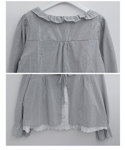 헤로스트라이프리본프릴레이어드긴팔블라우스세트