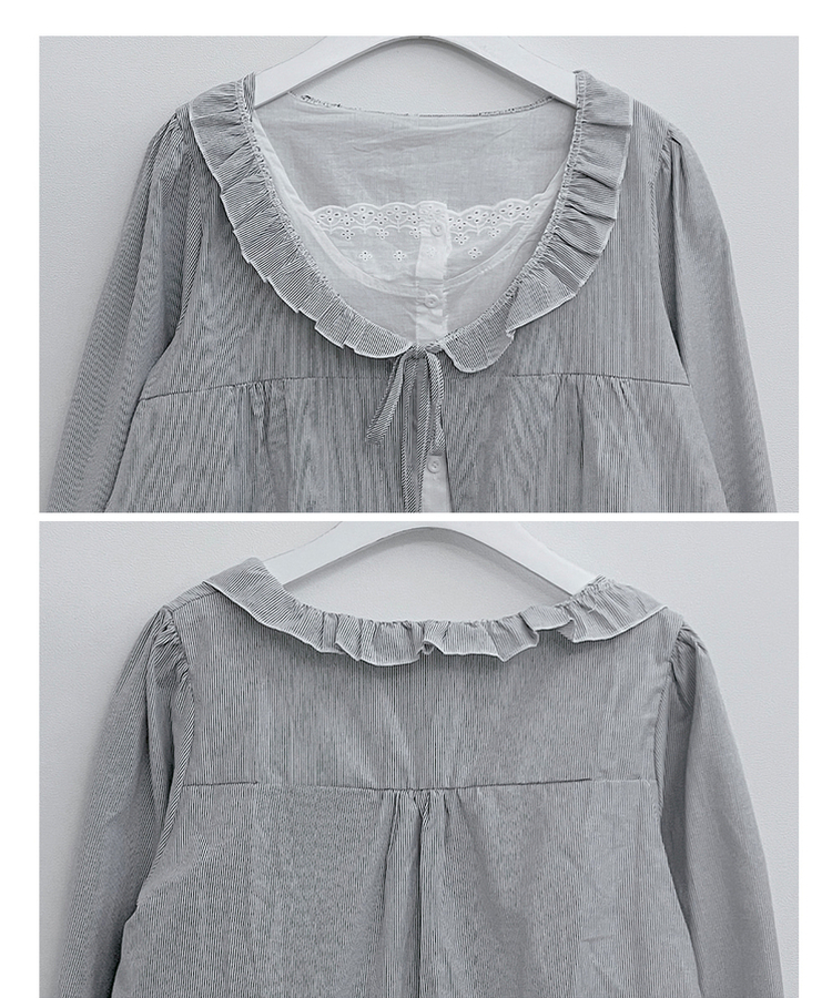 헤로스트라이프리본프릴레이어드긴팔블라우스세트