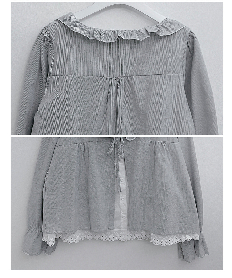 헤로스트라이프리본프릴레이어드긴팔블라우스세트