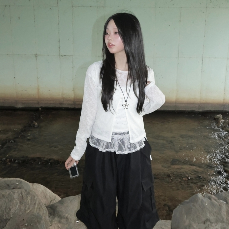 레이스 프릴 렙 레이어드 스커트 아이보리