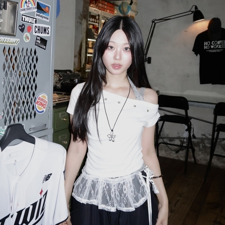 레이스 프릴 렙 레이어드 스커트 아이보리