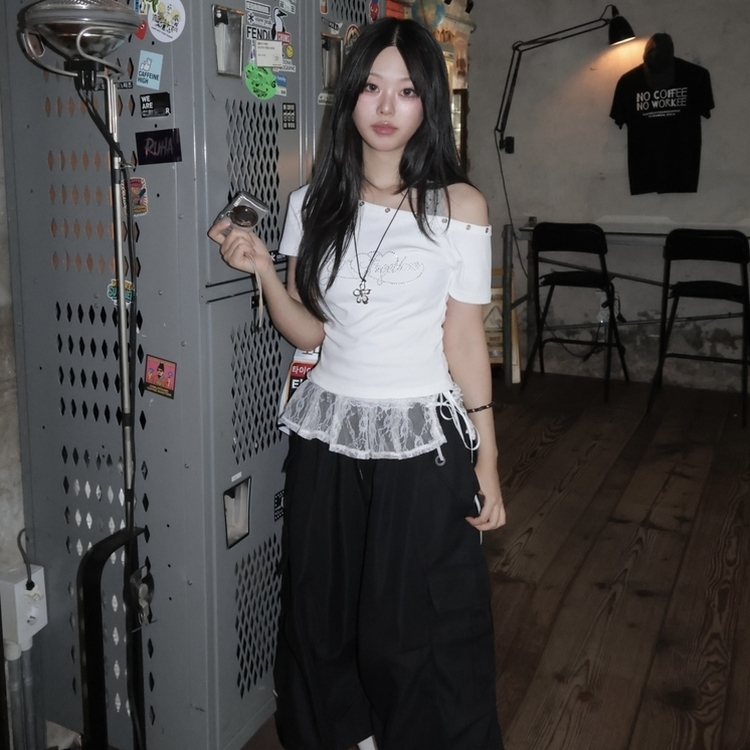 레이스 프릴 렙 레이어드 스커트 아이보리