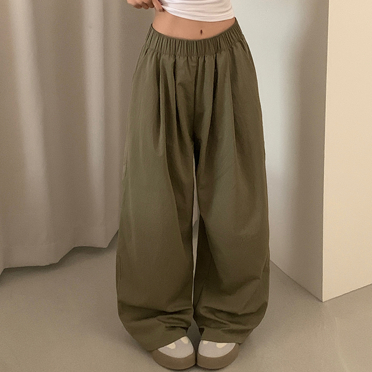 バンディングワイドピンタックトレーニングパンツ KHAKI
